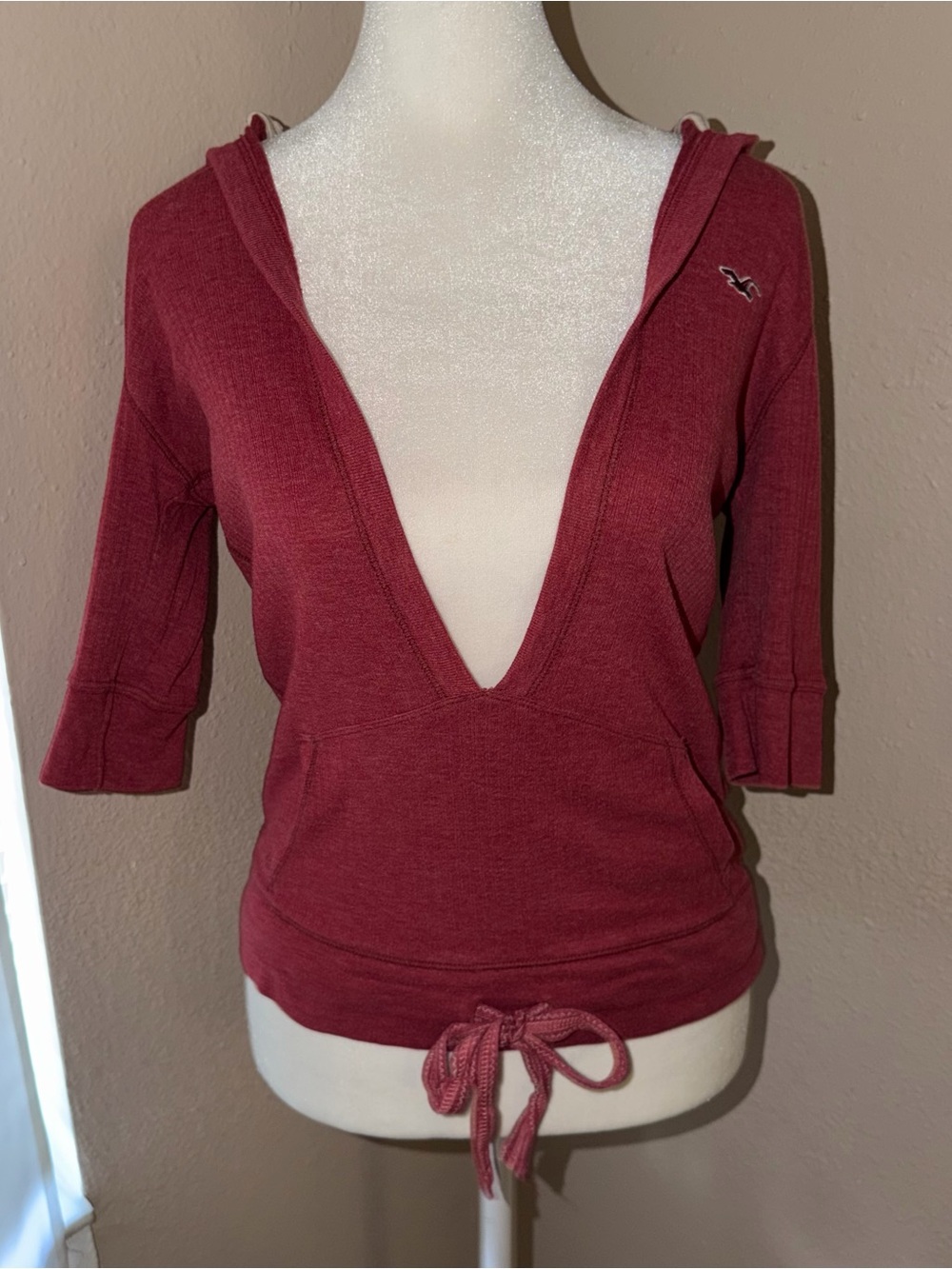 Vintage Y2K Hollister 2000s Deep V Neck Hooded Top